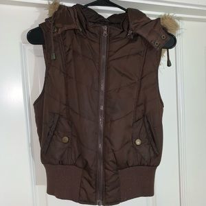 XXI large brown hooded fur vest